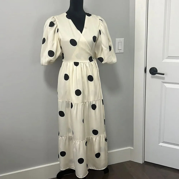 NWT Nasty Gal Women’s Polka Dot Wrap Midi Dress size 8 - Picture 3 of 11